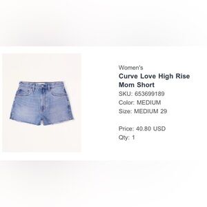 Abercrombie curve love high rise shorts size 29